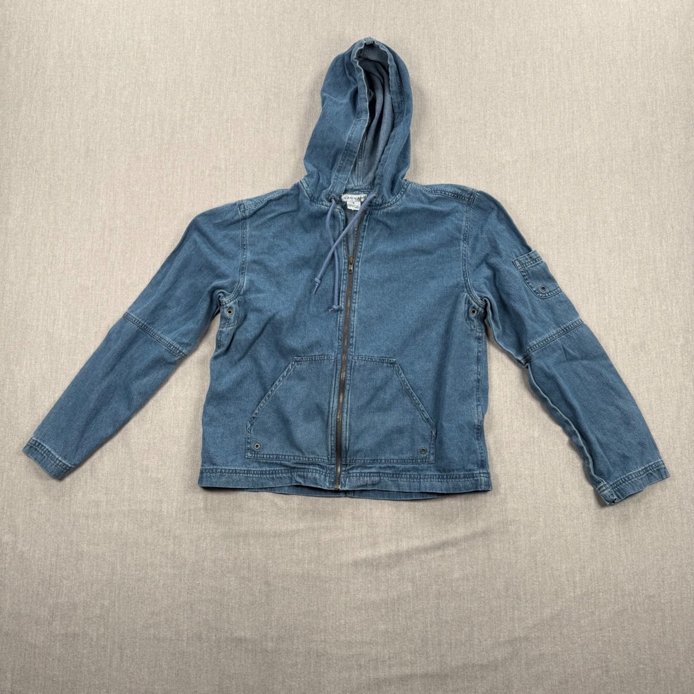 Hannah Womens Denim Full Zip Hoodie Jacket Blue 100% Cotton Small Utility Pocket